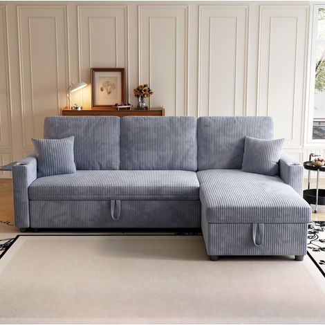 Canapé d’angle convertible en lit avec rangement, 207,5 x 142 x 84,5 cm, gris, corduroy (1/5)