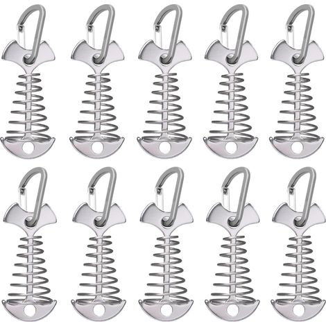Set di 10 picchetti di ancoraggio con moschettoni, picchetti da tenda in alluminio con anello a molla, picchetti antivento per campeggio ed escursionismo (argento) (1/5)