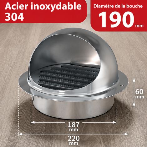 Chapeau ventilation inox 304 extra épais 190 mm hotte VMC garantie 80 ans remboursement en cas de rouille 22,5 × 22,5 × 15,5 cm 485 g – Livraison gratuite (1/4)