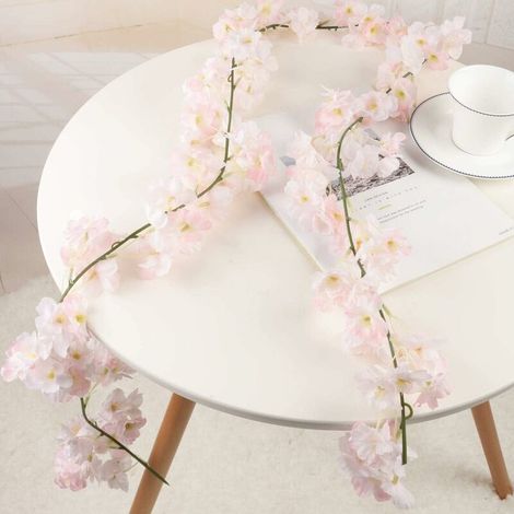 Artificial Silk Flowers Cherry Blossom Garland Hanging Vine for Wedding Home Garden Decoration 2 Pack (Pink) (1/5)
