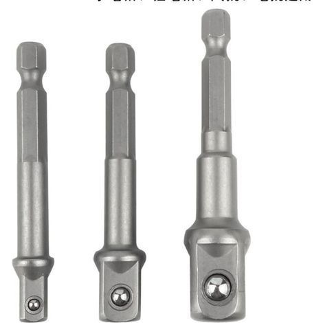 Adaptateur 6 pans vers 1/4, 1/2, 3/8 carré - 3 pièces adaptateur douille hexagonale adaptateur douille clé à douille jeu d'écrous rallonge de connexion pour tournevis sans fil (1/5)