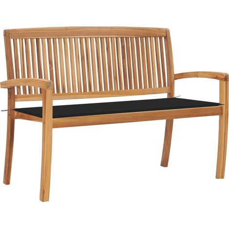 Banc de jardin empilable Banquette de Jardin - Mobilier de jardin et coussin 128,5cm Bois de teck massif BV769348 - BonneVie (1/5)