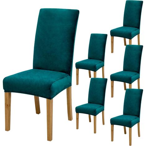 Housses de chaise extensibles, lot de 6, vert émeraude, polyester et élasthanne, lavables (1/5)
