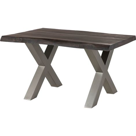 FREEFORM 5 tavolo da pranzo in legno di mango - verniciato grigio / gambe in ferro X argento matt 140x90
