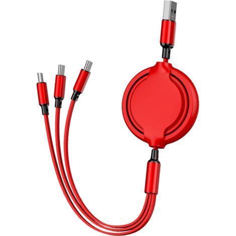 Câble téléreport Ligne de données d'extension multifonctionnelle portable Ligne de charge rapide pour téléphone trois-en-un en silicone liquide - rouge
