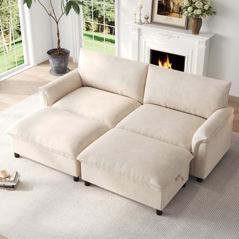 Canapé sectionnel Cloud modulaire, canapé de salon confortable en forme de U/d’angle, canapé deep seat, canapé Cloud surdimensionné avec 2 poufs mobiles, dossier haut, beige, dimensions: B216 × H82 ×  (1/5)