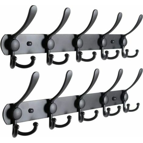 Appendiabiti da parete, Appendiabiti da parete in acciaio inox, Appendiabiti da parete, 15 ganci, nero - nero 2 pezzi. (1/5)