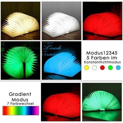 Lampe Livre Led Pliante en Bois 5 Couleurs Led Lampe de table, Lampe en Forme de Livre,Led Lampe de Papier Rechargeable par USB,Idee Cadeau Noël Livre Lampe Pliante et Magnétique,pour Chambre,M (1/3)