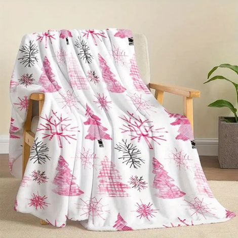 Plaid De Noël - Flanelle Polyester - Motif Flocons De Neige Et Nœuds Papillons - 100 x 130 cm - Rose - 1 Pièce (1/5)