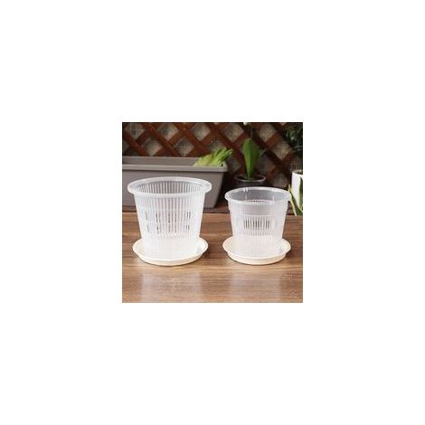 Transparenter Blumentopf (11 cm/14 cm) mit Wurzelkontrolle, ideal für Phalaenopsis-Orchideen und andere kleine Pflanzen. Für die Zimmerdekoration. 1 Set (2 x 11 cm Töpfe). – Crezuo