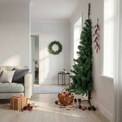 Medio árbol de Navidad artificial con soporte PVC verde 240 cm