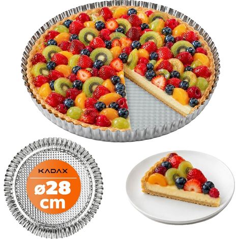 Molde para tarta de 28 cm de diámetro, de metal, con superficie antiadherente y certificación CE, ideal para platos dulces y salados. (1/5)