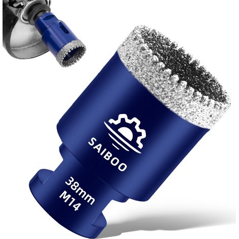 Forets Carrelage Diamant 38mm Scie Cloche Diamantée Brasé Sous Vide et Trépans avec Filetage M14 pour Granit Carrelage Porcelaine Céramique Marbre, pour Meuleuse d'angle (1/5)