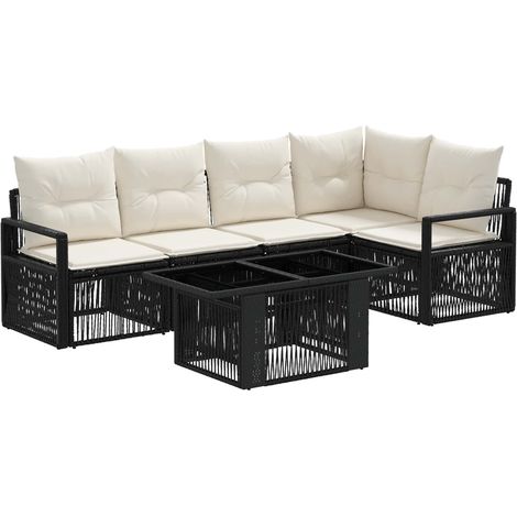 Conjunto de sofás de jardín 6 uds. Negro y Blanco Crema vidaXL (1/5)