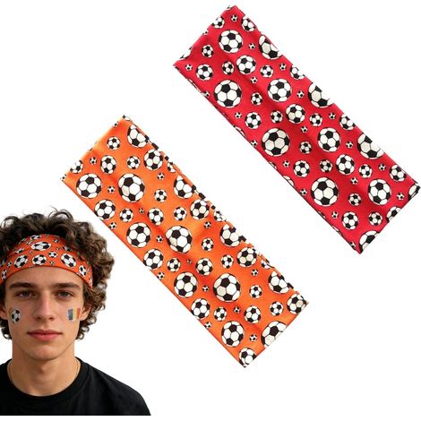 Lot de 2 Bandeaux Cheveux Garçon et Fille Football, bandeau sport enfant élastique et respirant, idéal pour supporters, matchs et activités sportives, rouge et orange (1/5)