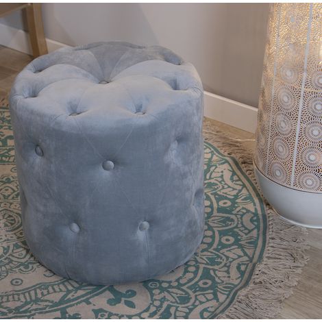 Pouf capitonné en Velours Bleu Plomb, Intérieur Bois °40X38,5 Cm, Dm/Poly╔Ster (1/5)