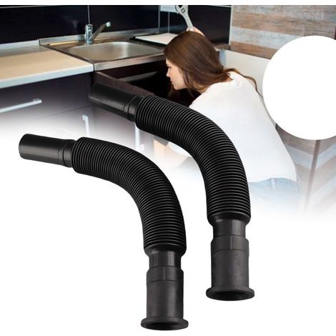 Adaptateur Flexible pour Évier Douche 2Pcs Tuyau PVC Corrugé Noir 100cm Drainage Salle de Bain Cuisine (1/5)