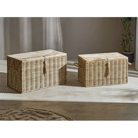 Coffre en osier avec couvercle en bois naturel 70 x 40 x 40 cm. Lot de 2 (70 x 40 cm). (1/3)