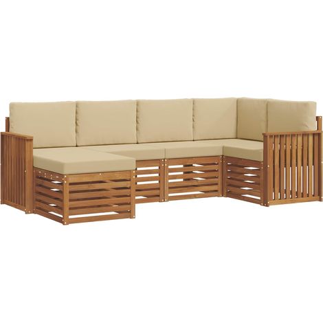 Ensemble de canapé d'angle avec coussin 6 pcs Salon de jardin Naturel et Beige (1/5)