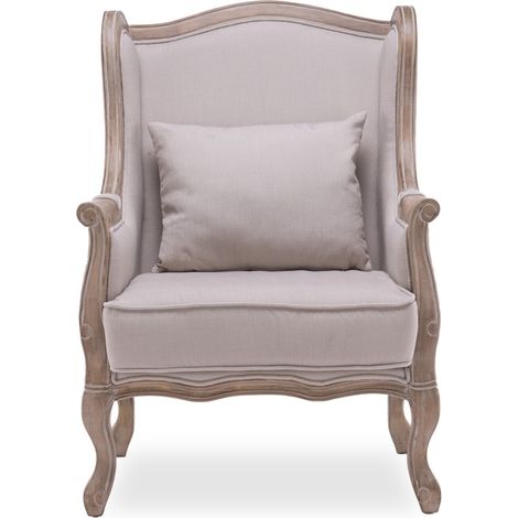 Intensedeco – Fauteuil bergère Théodore à oreilles – Tissu 100% polyester beige – Bois hévéa et bouleau – Largeur assise 55 cm – Hauteur d'assise 47 cm (1/4)