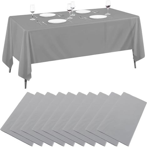 Lot de 10 Nappes jetables, Plastique PE, 137x274cm, Rectangulaire, Gris, Protection table, Mariage, Fête