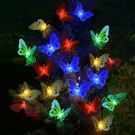 Guirlande Lumineuse Solaire 20 LED Papillon 4.8M Multicolore Guirlande Lumineuse Solaire Imperméable, Lumière Solaire pour Extérieur, Fête (20 LED)