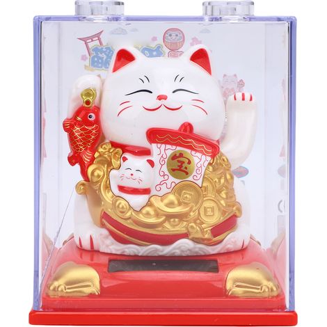 Gatto portafortuna solare Toivize Bianco Braccio oscillante Decorazione per auto Ufficio Casa Plastica 121g (1/5)