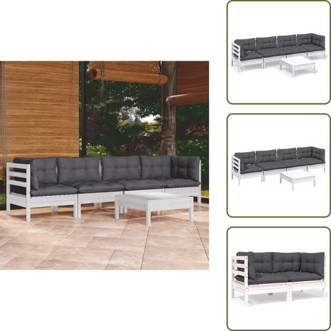5-tlg. Garten-Lounge-Set mit Kissen Kiefer Massivholz - Gartensessel - Lounge Set - Gartenmöbel - Outdoor Möbel - Rattan Sessel (1/5)