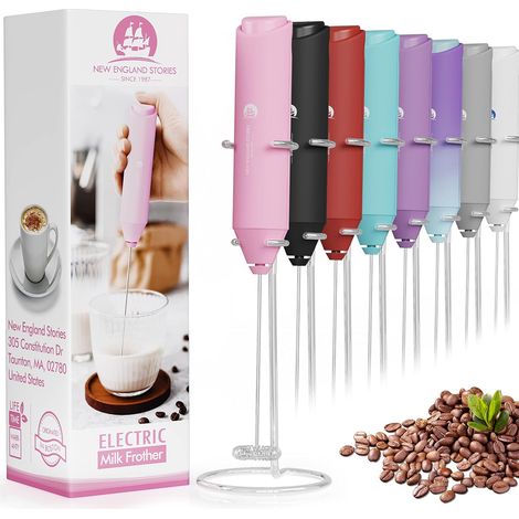 mousseur à lait portatif - Mini fouet mélangeur pour café, cappuccino, latte, matcha et chocolat chaud - Avec support - Rose (1/5)