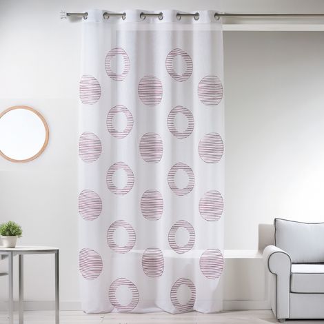 Voilage brodé à motifs ronds et cercles rayés Vieux rose 140x240 cm