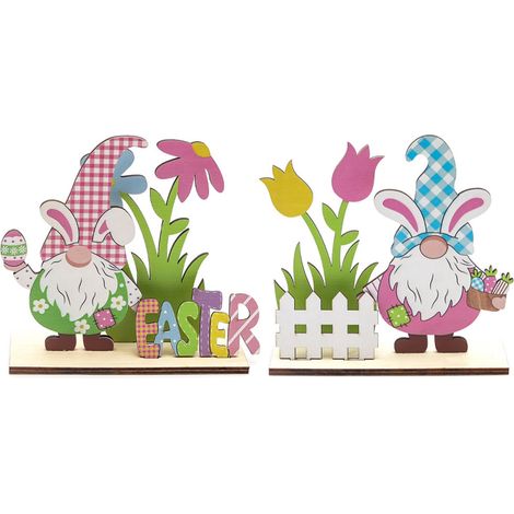 Ornement En Bois - Oeuf Et Lapin De Pâques - Décoration Arbre Printemps Salle De Classe Maison - Lot De 2 (1/5)