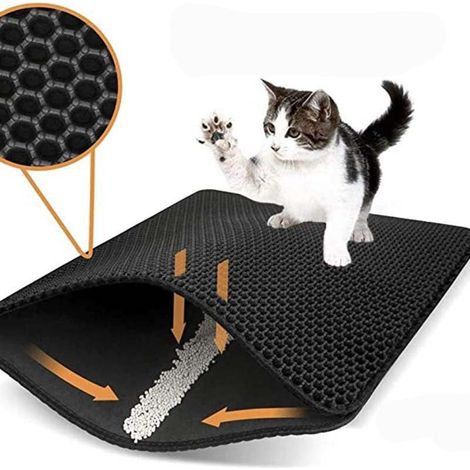 Alfombrilla para caja de arena para gatos, alfombrilla para caja de arena para gatos gris, alfombrilla para caja de arena para gatos con diseño de panal, alfombrilla doble para caja de arena para gato