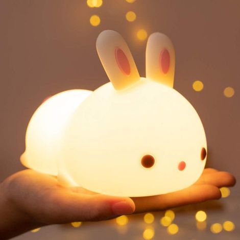Lámpara de noche con forma de conejo, control táctil, 7 colores de luz, 10 horas de duración de la batería, para habitación infantil. (1/5)