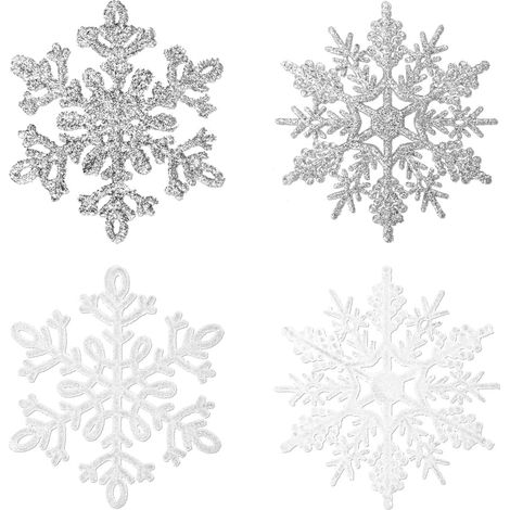 Flocons de Neige Décoration 36pcs, Flocons de Neige Paillettes en Plastique, Ornements Flocon Neige Noël, Flocons Neige Decoratifs pour Fenêtre Arbre de Noël Décoration d'hiver (1/5)