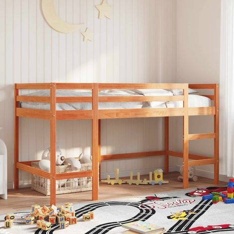Cama alta de niños con escalera madera maciza marrón 90x190 cm vidaXL