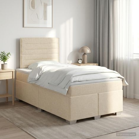 vidaXL Cama box spring con colchón Crema 120 x 200 cm Tela (1/5)