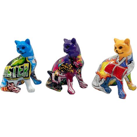 Piccola statuetta multicolore a forma di gatto - Set da 3 - Moderna Pop Art per la casa e l'ufficio