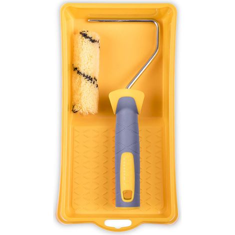 HARDY WORKING TOOLS Rullo Di Vernice Set, Rotolo di vernice, vasca di vernice e rulli colorati di poliestere, Altezza del pelo 9mm, Lunghezza 10cm, Diametro 15mm, bianco-giallo-grigio, A0180-529000 (1/5)