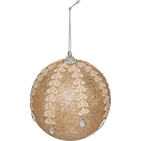 Déco Sapin Boule de Noël D 10 cm Beige pailleté et broderies - Feeric Christmas (1/2)