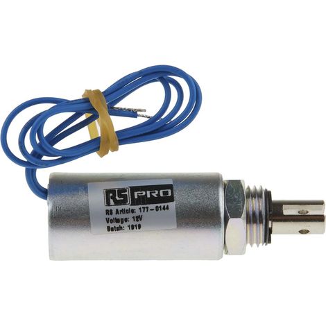 Rs Pro – Electroaimant linéaire 12V – Course 10mm – Action traction – Solénoïde tubulaire pour applications industrielles (1/4)