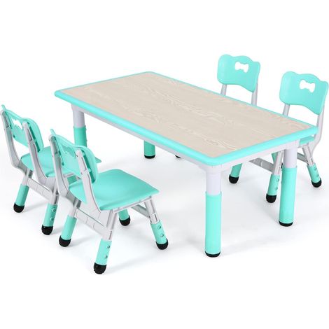Tlgreen Table pour Enfant avec 4 Chaises, Rectangle Ensemble Table et Chaises pour Enfant, Réglable en Hauteur, pour Maternelle et Chambre d'enfant, Table à Dessin en Plastique, à Partir de 2 Ans, Ver