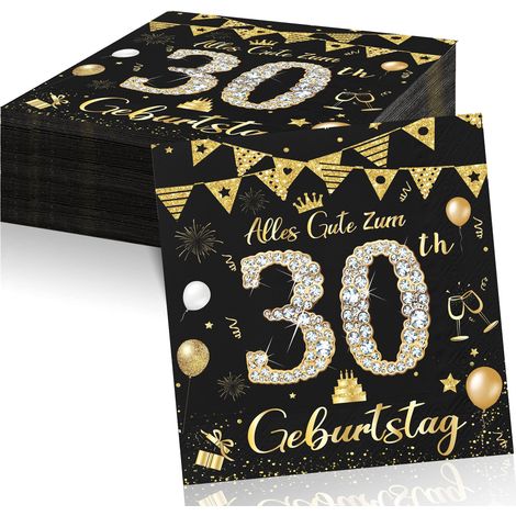 Lot de 40 serviettes de table en papier noir doré pour 30e anniversaire homme femme 33 x 33 cm (1/5)