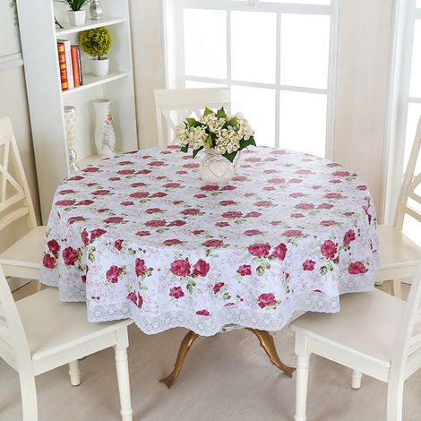 Nappe Toile cirée PVC Ronde, avec Motif Floral et Dentelle, Nappe Ronde Anti Tache Impermeable Nappe de Table Toile Cirée de Salle à Manger, pour Salle à Manger, Jardin, Café,Fête (180cm) (1/5)