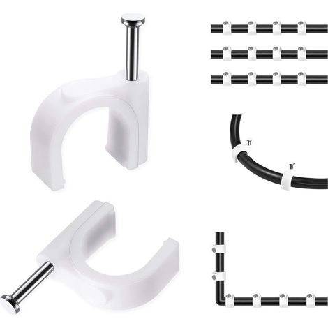 Lot de 100 Clips de câble Ronds, 8 mm, Blanc Solides et durables, Attache Câble, Range Câble, Fixation Câble électrique, Clips Câble (1/5)