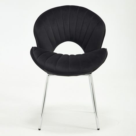 CHICFURN Set de 2 sillas de comedor de terciopelo negro sin brazos, con respaldo curvado y patas metálicas, estilo moderno para salón, cocina, dormitorio y despacho (1/5)