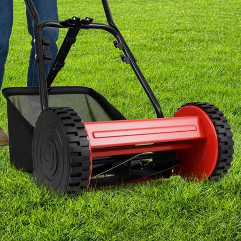 Tondeuse à Gazon Manuelle à Lame avec Largeur de Coupe de 22 cm Hauteurs de Coupe Réglables de 15 à 40 mm Bac de Ramassage de 18,5 L Rouge