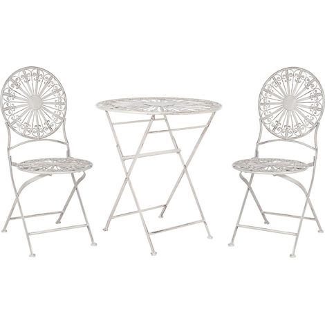 Ensemble de Bistrot en Métal Blanc Cassé Table et 2 Chaises Pliantes Balcon Scafa
