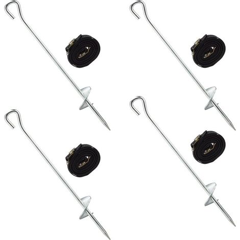 Piquets de fixation au sol pour trampoline Lot de 8 pièces en acier Sangles de sécurité réglables Ancrage contre tempêtes (1/5)