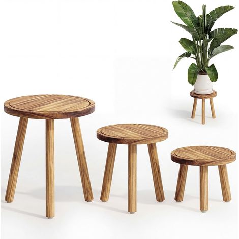 Lot de 3 supports de plantes d'intérieur simples pour plusieurs plantes, tabouret d'angle en bois pour terrasse, jardin, balcon, salon, chambre à coucher (nature) (1/5)