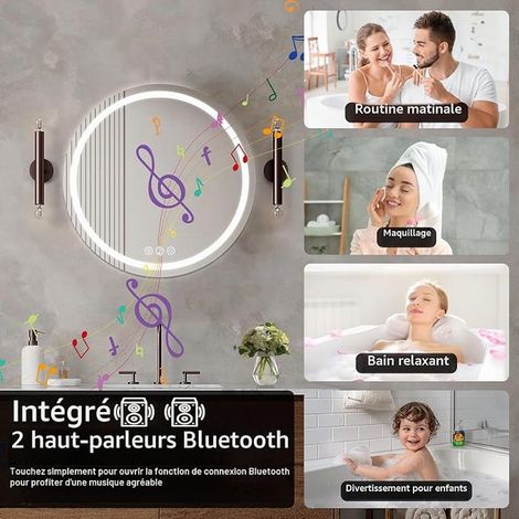 Bluetooth Bathroom Mirror 50 cm Round, Wall Mirror with Front Light, Anti-Fog Function, Dimmable, 3 Colours Light with Bluetooth Speaker (1/3)